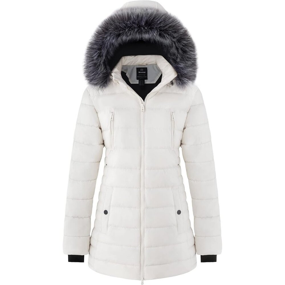 Women's Winter Snowy Weather Warm Puffer Jacket Coat Beige Fur Puffer Hood